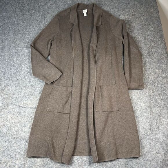Chicos Duster Cardigan Women’s 3 US Large Brown Sweater Cotton Pockets - Picture 1 of 8